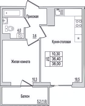 1-к квартира, вторичка, 38м2, 7/10 этаж