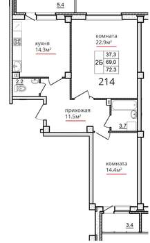 2-к квартира, вторичка, 73м2, 4/9 этаж