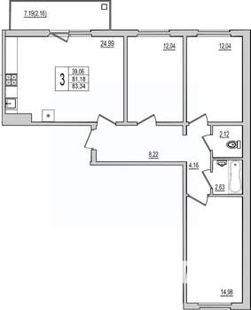3-к квартира, вторичка, 83м2, 8/10 этаж