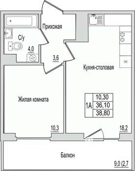 1-к квартира, вторичка, 39м2, 3/10 этаж