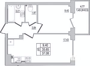 1-к квартира, вторичка, 37м2, 1/10 этаж