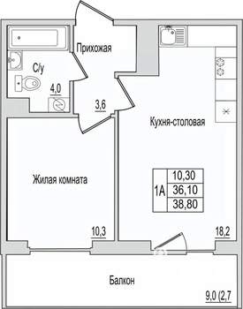 1-к квартира, вторичка, 39м2, 10/10 этаж