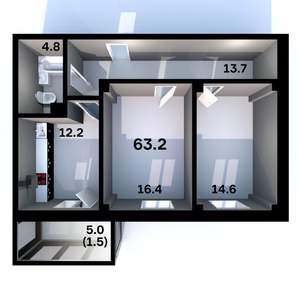 2-к квартира, строящийся дом, 63м2, 5/6 этаж