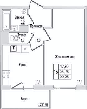1-к квартира, вторичка, 38м2, 4/10 этаж