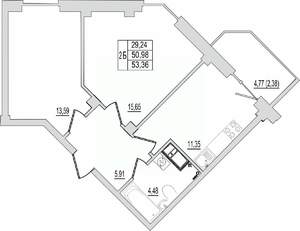 2-к квартира, строящийся дом, 53м2, 10/10 этаж