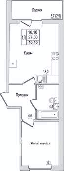 1-к квартира, вторичка, 40м2, 1/10 этаж