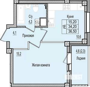 1-к квартира, строящийся дом, 37м2, 6/9 этаж