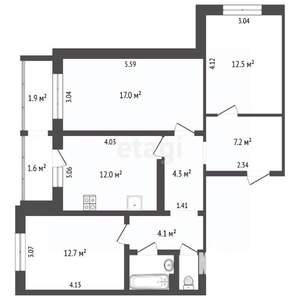 3-к квартира, вторичка, 74м2, 8/9 этаж