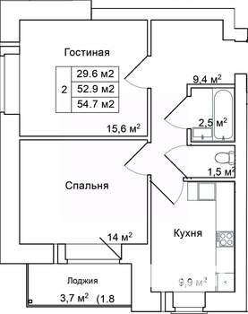 2-к квартира, вторичка, 55м2, 4/9 этаж