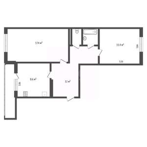 2-к квартира, вторичка, 53м2, 4/5 этаж
