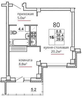 1-к квартира, вторичка, 40м2, 15/16 этаж