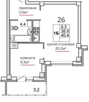 1-к квартира, вторичка, 40м2, 6/16 этаж