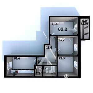 3-к квартира, строящийся дом, 82м2, 5/6 этаж