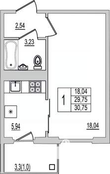 1-к квартира, вторичка, 31м2, 10/10 этаж
