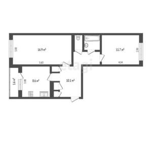 2-к квартира, вторичка, 52м2, 1/9 этаж