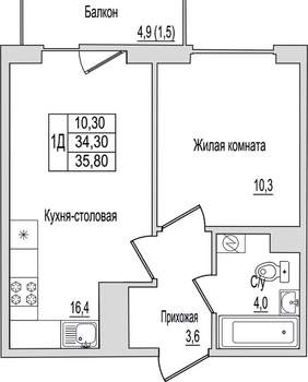 1-к квартира, вторичка, 36м2, 2/10 этаж