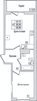 1-к квартира, вторичка, 40м2, 2/10 этаж