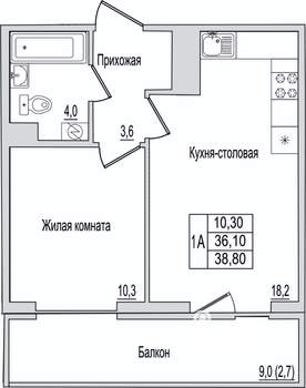 1-к квартира, вторичка, 39м2, 10/10 этаж