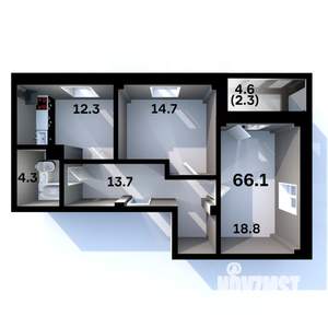 2-к квартира, строящийся дом, 66м2, 4/6 этаж
