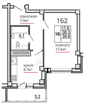 1-к квартира, сданный дом, 40м2, 16/16 этаж
