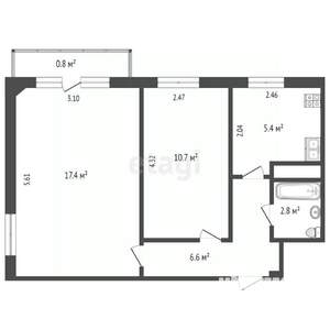 2-к квартира, вторичка, 43м2, 2/5 этаж