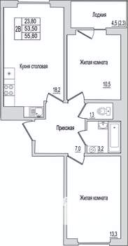2-к квартира, вторичка, 56м2, 10/10 этаж