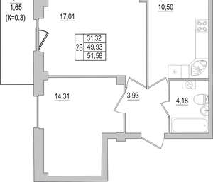 2-к квартира, вторичка, 52м2, 2/10 этаж