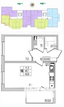 1-к квартира, вторичка, 43м2, 6/10 этаж