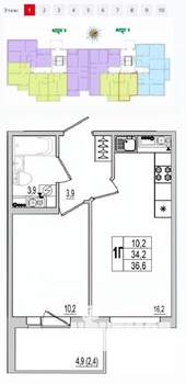 1-к квартира, вторичка, 37м2, 1/10 этаж