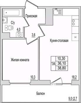 1-к квартира, вторичка, 39м2, 5/10 этаж