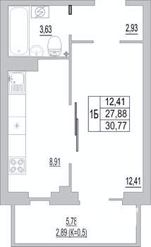 1-к квартира, сданный дом, 31м2, 6/10 этаж