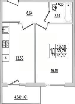 1-к квартира, вторичка, 41м2, 2/10 этаж