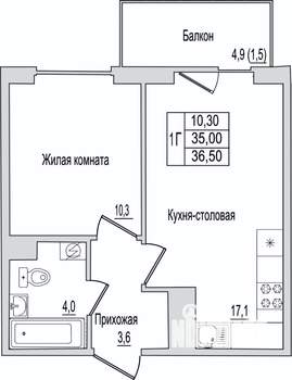 1-к квартира, вторичка, 37м2, 2/10 этаж
