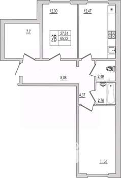 2-к квартира, вторичка, 65м2, 1/10 этаж