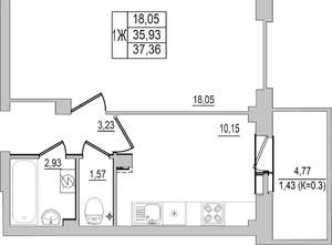 1-к квартира, вторичка, 37м2, 3/10 этаж