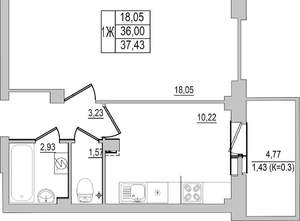 1-к квартира, вторичка, 37м2, 2/10 этаж
