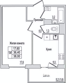 1-к квартира, вторичка, 38м2, 9/10 этаж