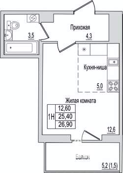 1-к квартира, вторичка, 27м2, 7/10 этаж