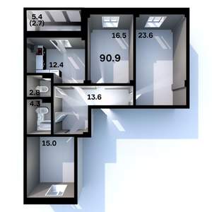 3-к квартира, строящийся дом, 91м2, 6/6 этаж