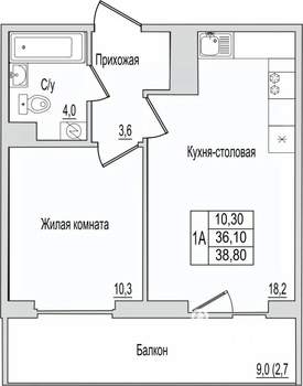 1-к квартира, вторичка, 39м2, 9/10 этаж