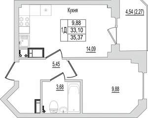 1-к квартира, вторичка, 35м2, 2/10 этаж