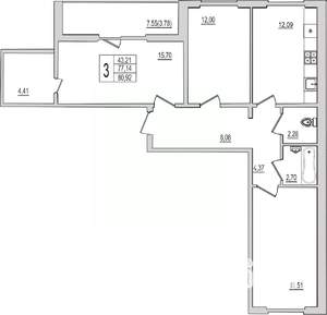 3-к квартира, вторичка, 81м2, 7/10 этаж