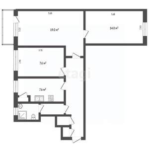 3-к квартира, вторичка, 68м2, 2/2 этаж