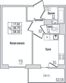 1-к квартира, вторичка, 38м2, 9/10 этаж