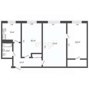 3-к квартира, вторичка, 57м2, 1/5 этаж