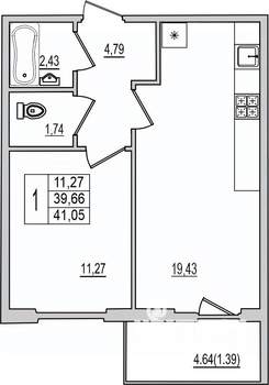 1-к квартира, вторичка, 41м2, 3/10 этаж