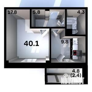 1-к квартира, строящийся дом, 40м2, 4/6 этаж