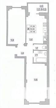2-к квартира, вторичка, 57м2, 6/7 этаж