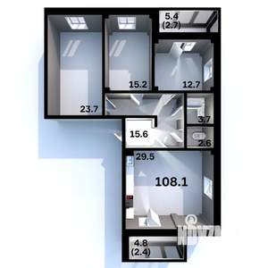 3-к квартира, строящийся дом, 108м2, 2/6 этаж