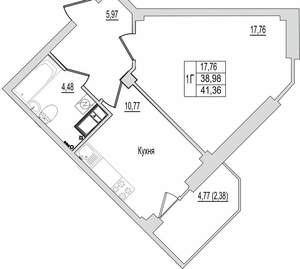 1-к квартира, вторичка, 41м2, 4/10 этаж